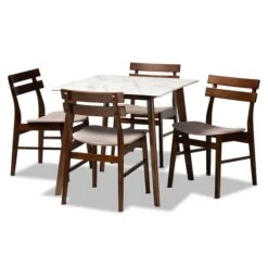 Baxton Studio Richmond Mid-Century Light Beige Fabric And Walnut Brown Finished Wood 5-PC Dining Set
