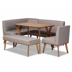 Baxton Studio Odessa Mid-Century Modern Grey Fabric And Walnut Brown Finished Wood 5-Piece Dining Nook Set
