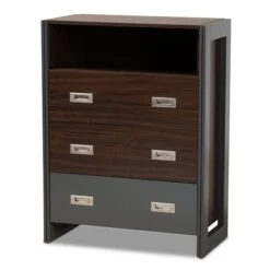 Baxton Studio Elliot Two-Tone Walnut And Grey Finished Wood 3-Drawer Chest