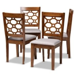 Baxton Studio Peter Grey Upholstered And Walnut Wood 4-Piece Dining Chair Set