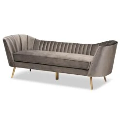 Baxton Studio Kailyn Glam And Luxe Grey Velvet Fabric And Gold Finished Sofa