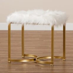 Baxton Studio Gwyn Glam And Luxe White Faux Fur And Gold Finished Metal Ottoman -Zoro Tools Shop Wholesale20Interiors20Inc 11192xx7xx3c5514