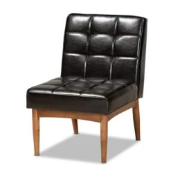 Baxton Studio Sanford Mid-Century Modern Dark Brown Faux Leather And Walnut Brown Finished Wood Dining Chair