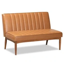 Baxton Studio Daymond Mid-Century Tan Faux Leather And Walnut Brown Finished Wood 2-PC Dining Nook Banquette Set -Zoro Tools Shop Wholesale20Interiors20Inc 11352xx2xx21575a