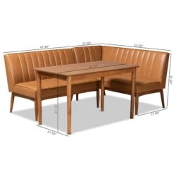 Baxton Studio Daymond Mid-Century Modern Tan Faux Leather And Walnut Brown Finished Wood 3-Piece Dining Nook Set -Zoro Tools Shop Wholesale20Interiors20Inc 11352xx9305xx10xx14002b
