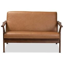 Baxton Studio Bianca Mid-Century Modern Walnut Brown Finished Wood And Tan Faux Leather Effect Loveseat -Zoro Tools Shop Wholesale20Interiors20Inc 11393xx2xx426a3f