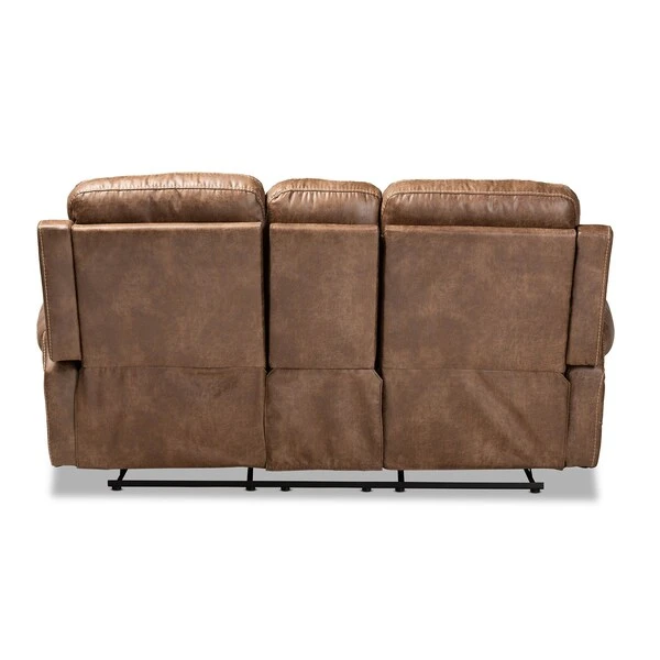 Baxton Studio Buckley Modern And Contemporary Light Brown Faux Leather 2-Seater Reclining Loveseat With Console 8 Baxton Studio Buckley Modern And Contemporary Light Brown Faux Leather 2-Seater Reclining Loveseat With Console - Image 8