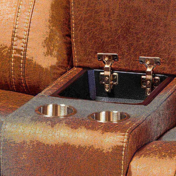 Baxton Studio Buckley Modern And Contemporary Light Brown Faux Leather 2-Seater Reclining Loveseat With Console 2 Baxton Studio Buckley Modern And Contemporary Light Brown Faux Leather 2-Seater Reclining Loveseat With Console - Image 2