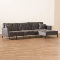 Baxton Studio Galena Contemporary Grey Velvet And Black Metal Sleeper Sectional Sofa With Right Facing Chaise -Zoro Tools Shop Wholesale20Interiors20Inc 11668xx7xx279978