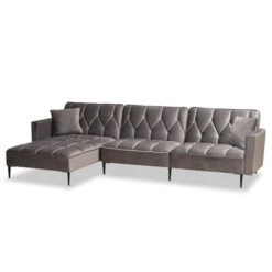 Baxton Studio Galena Contemporary Grey Velvet And Black Metal Sleeper Sectional Sofa With Left Facing Chaise