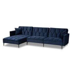 Baxton Studio Galena Contemporary Navy Blue Velvet And Black Metal Sectional Sofa With Left Facing Chaise