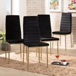 Baxton Studio Armand Modern Glam And Luxe Black Velvet Upholstered And Gold Finished Metal Dining Chair Set (4PC)