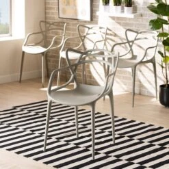 Baxton Studio Landry ModernBeige Finished Polypropylene Plastic 4-Piece Stackable Dining Chair Set