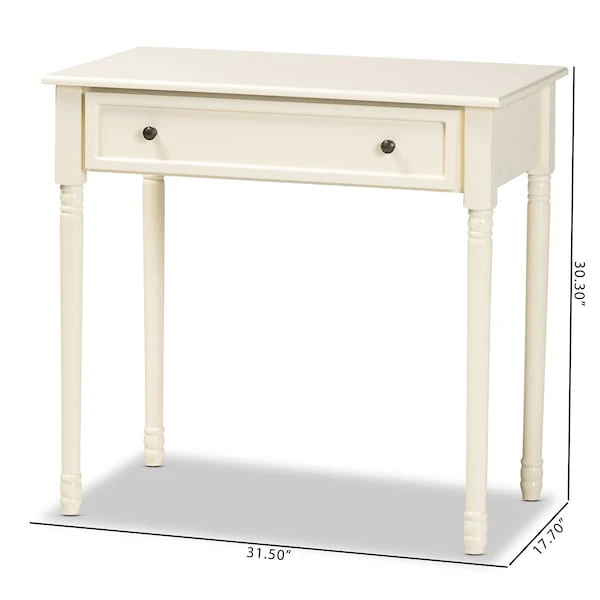 Baxton Studio Mahler Traditional White Finished Wood 1-Drawer Console Table 6 Baxton Studio Mahler Traditional White Finished Wood 1-Drawer Console Table - Image 6