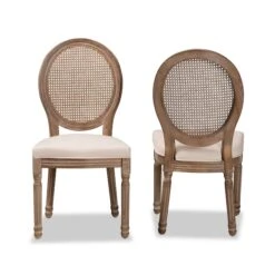 Baxton Studio Louis Traditional Beige Fabric Upholstered Wood And Rattan Dining Chair Set(2PC) PR -Zoro Tools Shop Wholesale20Interiors20Inc 12335xx2xxae1982