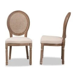 Baxton Studio Louis Traditional Beige Fabric Upholstered Wood And Rattan Dining Chair Set(2PC) PR -Zoro Tools Shop Wholesale20Interiors20Inc 12335xx3xx966b0e