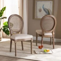 Baxton Studio Louis Traditional Beige Fabric Upholstered Wood And Rattan Dining Chair Set(2PC) PR -Zoro Tools Shop Wholesale20Interiors20Inc 12335xx7xx95687e 1