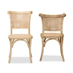 Baxton Studio Fields Mid-Century Brown Woven Rattan And Wood 2-Piece Cane Dining Chair Set PR -Zoro Tools Shop Wholesale20Interiors20Inc 12393xx2xxa02c44