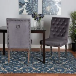 Baxton Studio Caspera Contemporary Glam And Luxe Grey Velvet Fabric And Silver Metal 2Piece Dining Chair Set