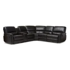 Baxton Studio Amaris Black 5-Piece Power Reclining Sectional Sofa With USB Ports