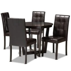 Baxton Studio Vida Dark Brown Upholstered And Dark Brown Wood 5-Piece Dining Set