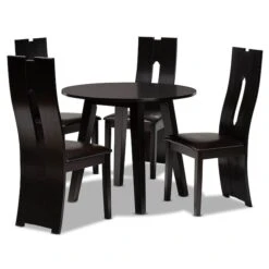 Baxton Studio Torin Dark Brown Upholstered And Finished Wood 5-Piece Dining Set