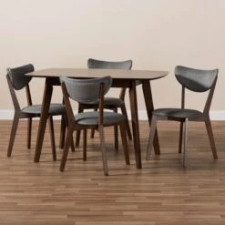 Baxton Studio Hadrea Walnut-Finished Dark Grey Upholstered 5-Piece Dining Set -Zoro Tools Shop Wholesale20Interiors20Inc 8067xx5
