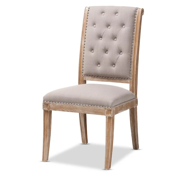 Baxton Studio Charmant Beige Upholstered Weathered Oak Finished Wood Dining Chair 1 Baxton Studio Charmant Beige Upholstered Weathered Oak Finished Wood Dining Chair