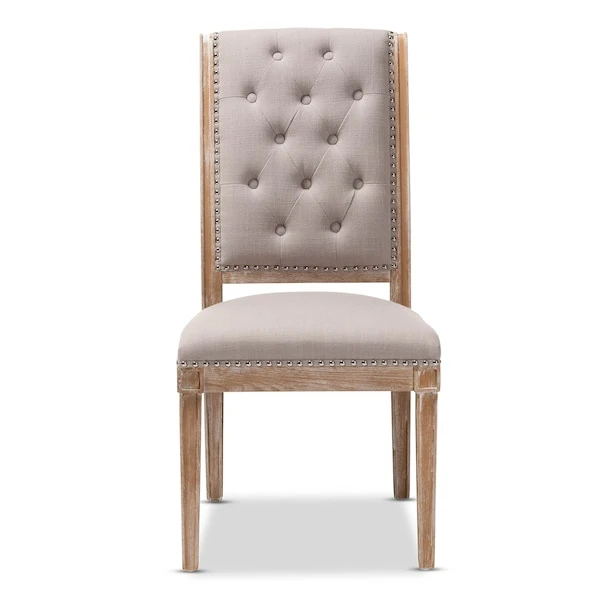 Baxton Studio Charmant Beige Upholstered Weathered Oak Finished Wood Dining Chair 8 Baxton Studio Charmant Beige Upholstered Weathered Oak Finished Wood Dining Chair - Image 8