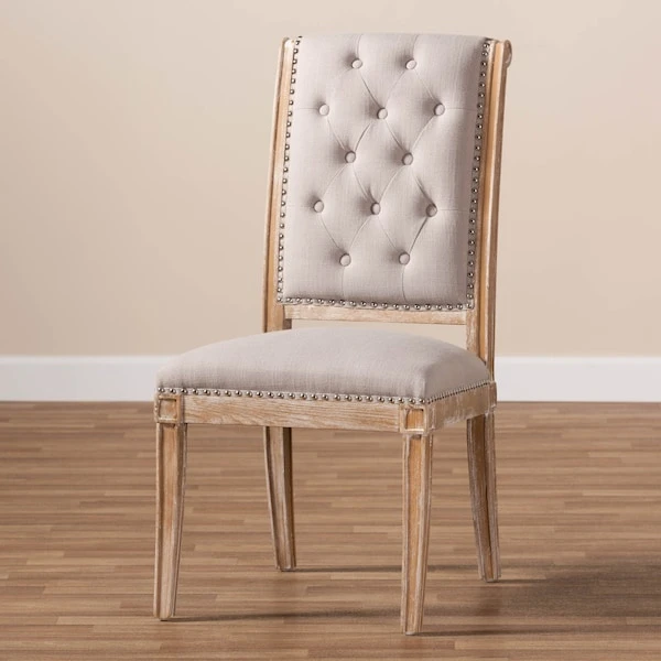 Baxton Studio Charmant Beige Upholstered Weathered Oak Finished Wood Dining Chair 3 Baxton Studio Charmant Beige Upholstered Weathered Oak Finished Wood Dining Chair - Image 3