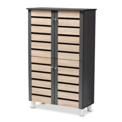 Baxton Studio Gisela Two-Tone Oak And Dark Gray 4-Door Shoe Storage Cabinet