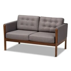 Baxton Studio Lenne Grey Upholstered Walnut Finished Loveseat