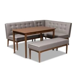 Baxton Studio Arvid Mid-Century Gray Upholstered 4-Piece Wood Dining Nook Set