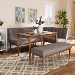 Baxton Studio Arvid Mid-Century Gray Upholstered 4-Piece Wood Dining Nook Set -Zoro Tools Shop Wholesale20Interiors20Inc 9305xx9306xx9308xx4