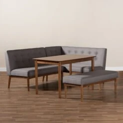 Baxton Studio Arvid Mid-Century Gray Upholstered 4-Piece Wood Dining Nook Set -Zoro Tools Shop Wholesale20Interiors20Inc 9305xx9306xx9308xx5
