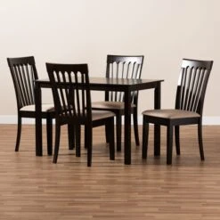 Baxton Studio Minette Sand Upholstered Espresso Finished Wood 5-Piece Dining Set -Zoro Tools Shop Wholesale20Interiors20Inc 9397xx8026xx4