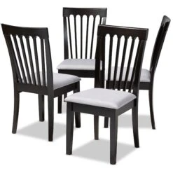 Baxton Studio Minette Gray Upholstered Espresso Brown Finished Wood Dining Chair, PK4
