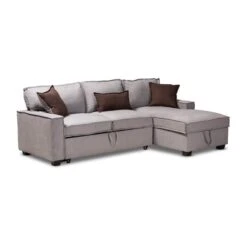 Baxton Studio Emile Light Grey Right Facing Storage Sectional Sofa With Pull-Out Bed