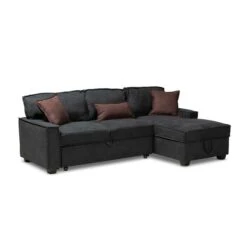 Baxton Studio Emile Dark Grey Right Facing Storage Sectional Sofa With Pull-Out Bed