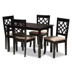 Baxton Studio Mael Sand Upholstered Espresso Finished 5-Piece Wood Dining Set