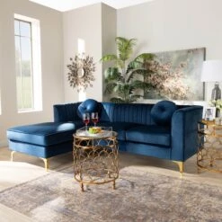 Baxton Studio Giselle Blue Velvet Gold Finished Left Facing Sectional With Chaise -Zoro Tools Shop Wholesale20Interiors20Inc 9869xx4