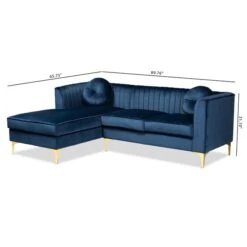 Baxton Studio Giselle Blue Velvet Gold Finished Left Facing Sectional With Chaise -Zoro Tools Shop Wholesale20Interiors20Inc 9869xx6
