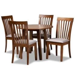 Baxton Studio Lida Modern And Contemporary Grey Fabric And Walnut Brown Finished Wood 5-Piece Dining Set