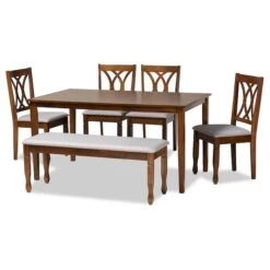 Baxton Studio Reneau Grey Upholstered And Walnut Wood 6-Piece Dining Set