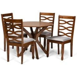 Baxton Studio Mila Modern And Contemporary Grey Fabric And Walnut Brown Finished Wood 5-Piece Dining Set