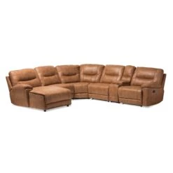 Baxton Studio Mistral Brown 6-Piece Sectional With Recliners Corner Lounge Suite