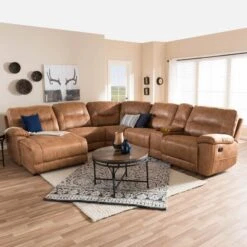 Baxton Studio Mistral Brown 6-Piece Sectional With Recliners Corner Lounge Suite -Zoro Tools Shop Wholesale20Interiors20Inc 99170xxJ109xxLightxx20BrownxxSFxx7