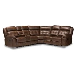 Baxton Studio Vesa Brown Upholstered 6-Piece Sectional Recliner Sofa With 2 Seats
