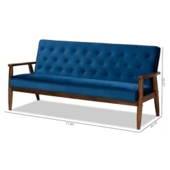 Baxton Studio Sorrento Blue Velvet Upholstered Walnut Finished Wooden 3-seater Sofa -Zoro Tools Shop Wholesale20Interiors20Inc 9940xx9