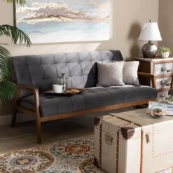 Baxton Studio Asta Mid-Century Grey Velvet Upholstered Walnut Finished Wood Sofa -Zoro Tools Shop Wholesale20Interiors20Inc 9943xx7